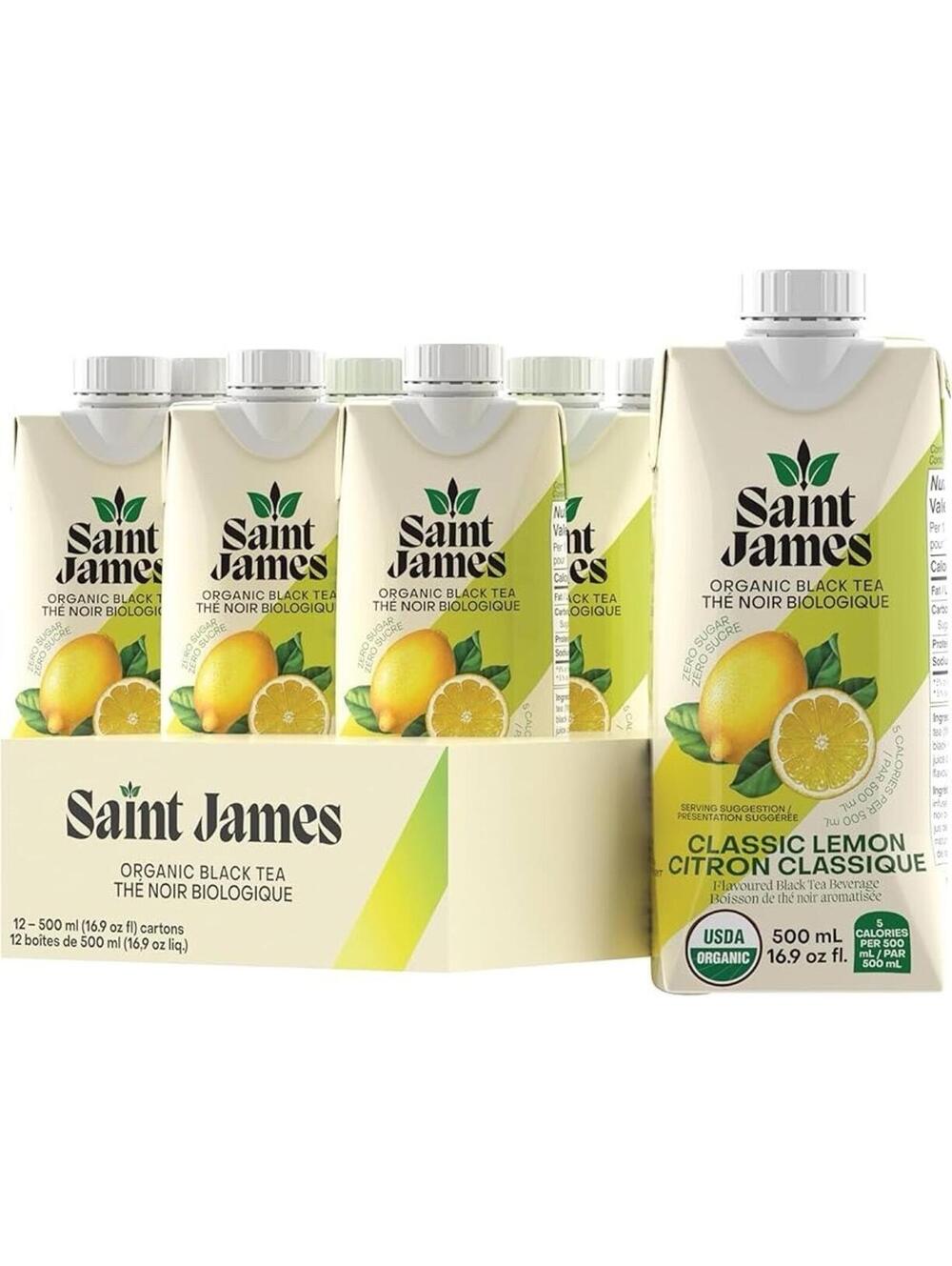 Saint James Organic Black Tea Classic Lemon 12 Pack 16.9oz Zero Sugar